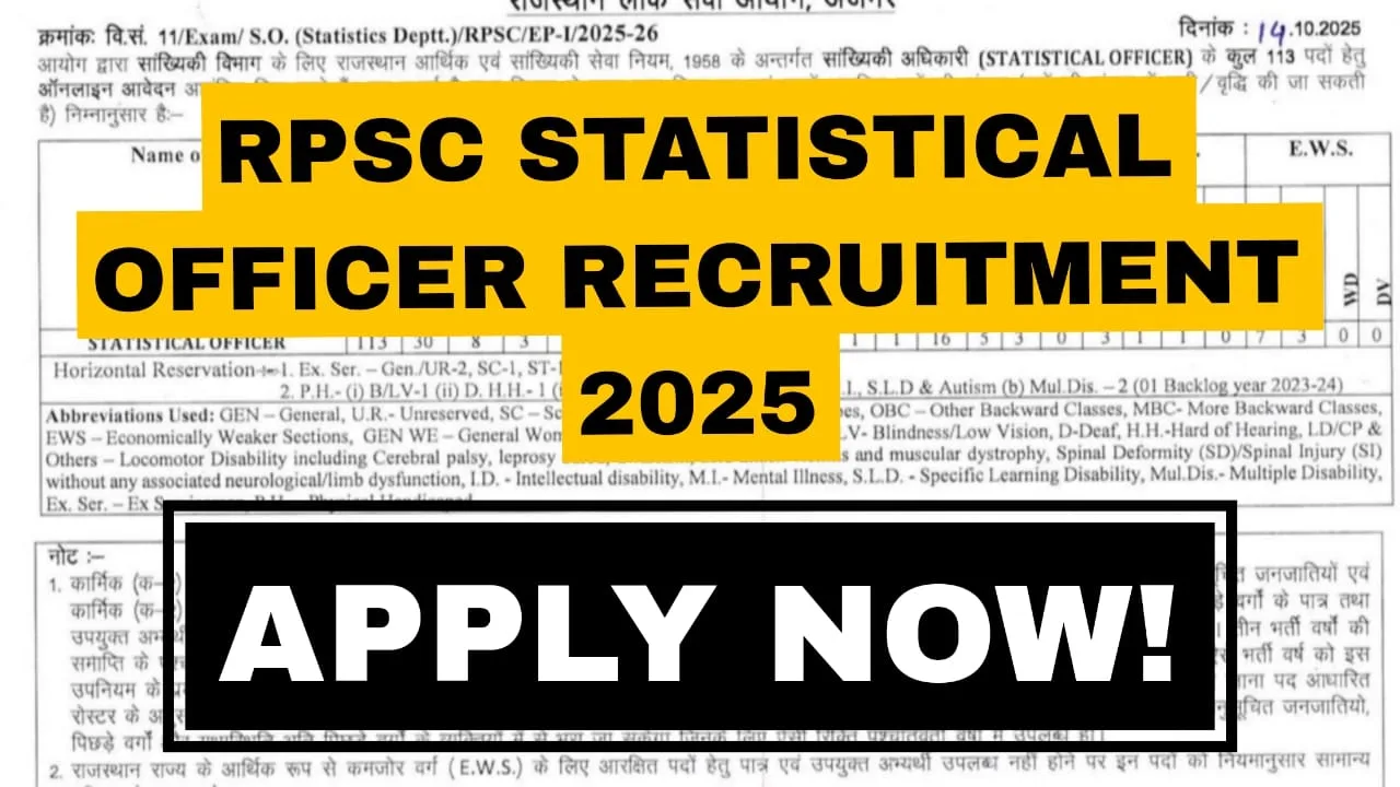 RPSC Statistical Officer Recruitment 2025